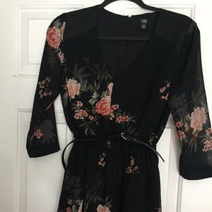 Black Floral Dress With Belt